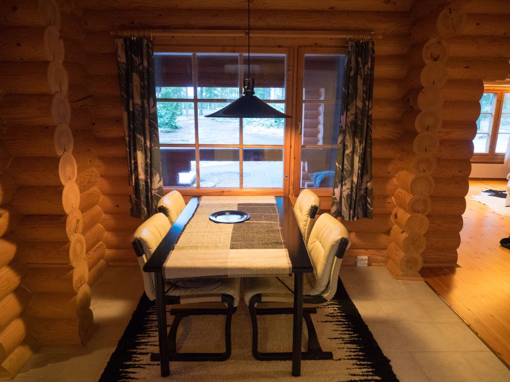Kitchen and dining area at Villa Pihlajanmarja in the Finnish Archipelago